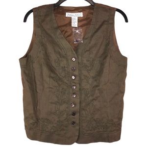 NWT Vintage Olive Embroidered Vest. size M